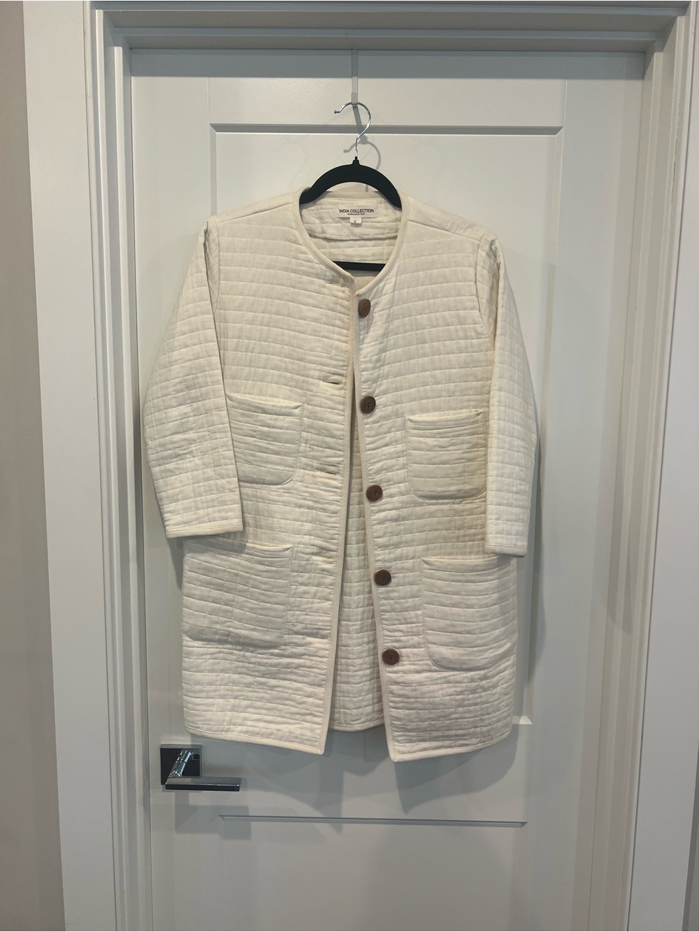 Emerson Fry Quilted Cream Coat with Brown Buttons